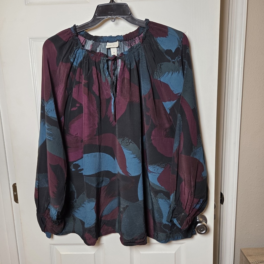Ava & Viv sz 3X long balloon sleeve artsy top 100% rayon career chic going out
